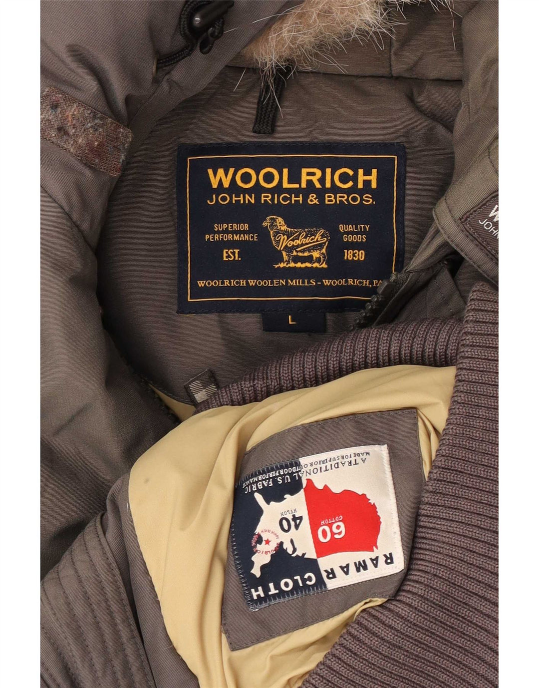 Jaqueta bomber masculina Woolrich acolchoada com capuz Reino Unido 40 algodão cinza grande