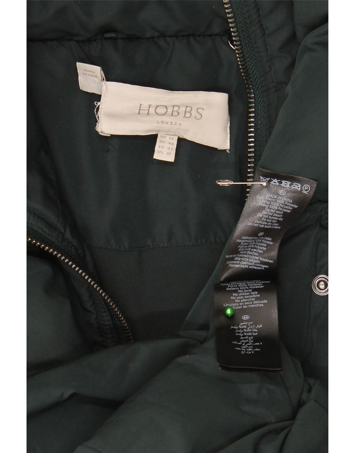 Casaco acolchoado com capuz feminino Hobbs UK 14 grande poliéster verde