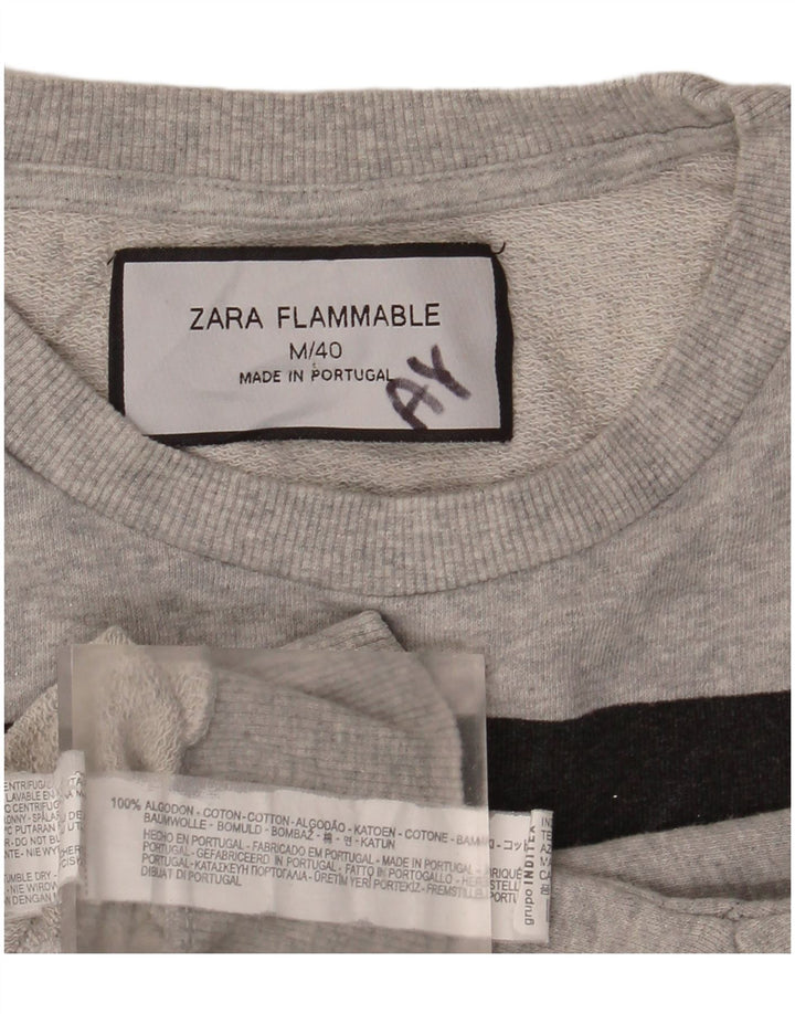 Zara moletom gráfico feminino jumper UK 14 algodão cinza médio