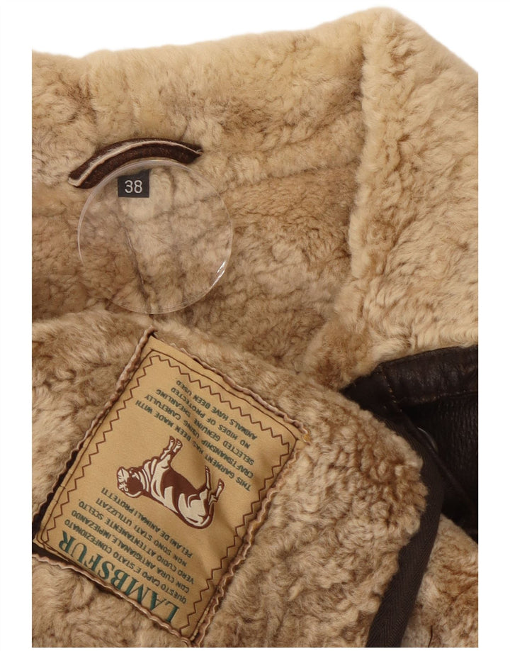 Casaco de shearling feminino vintage EU 38 pele de carneiro marrom médio