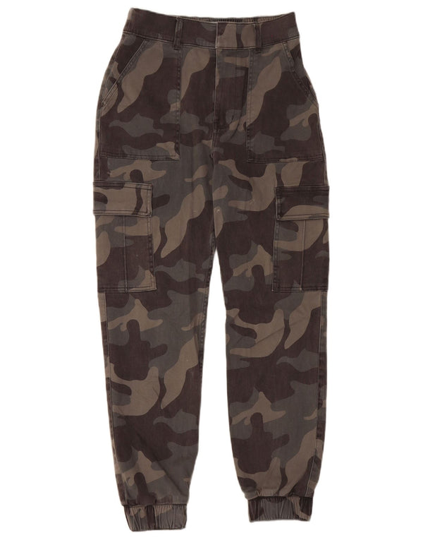 Calça cargo feminina Hollister de cintura alta W26 L27 camuflada cinza