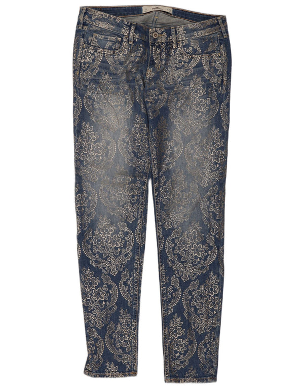 Jeans skinny feminino Hollister US 7 médio W28 L33 azul paisley algodão