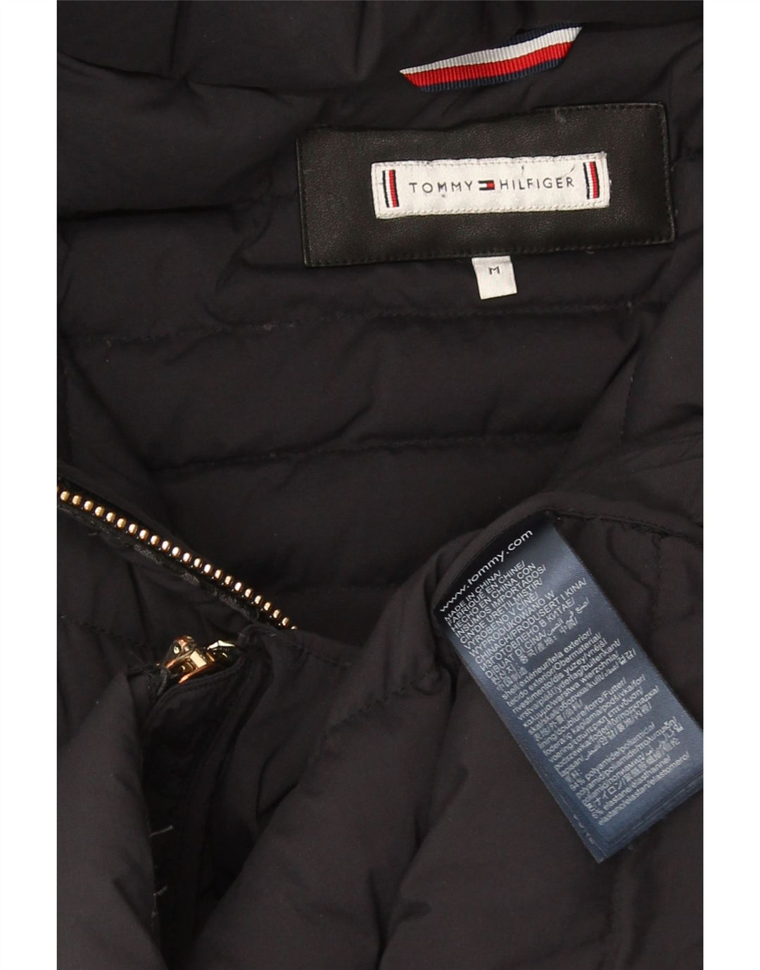 Casaco acolchoado com capuz feminino Tommy Hilfiger UK 12 médio preto poliamida