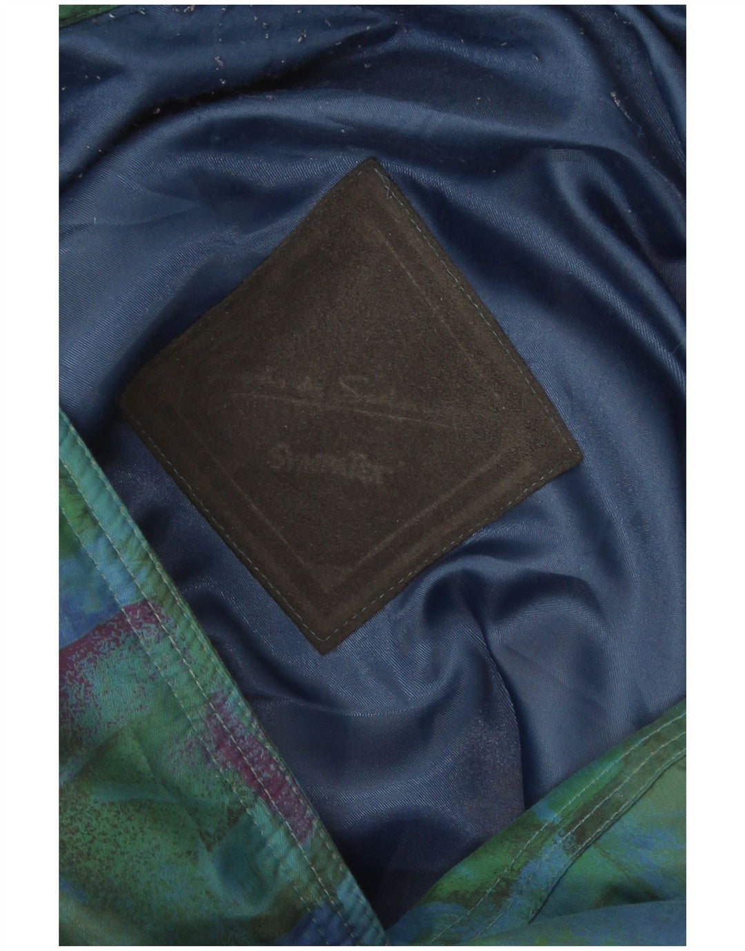 Jaqueta acolchoada masculina Sympatex com padrão abstrato Reino Unido 14 grande verde retrô