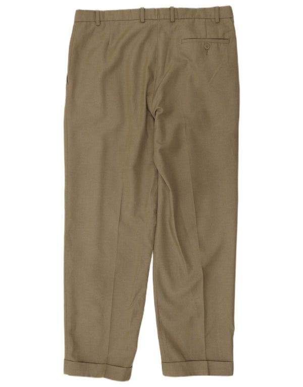 Calça casual masculina Marks & Spencer sob medida W36 L31 poliéster verde