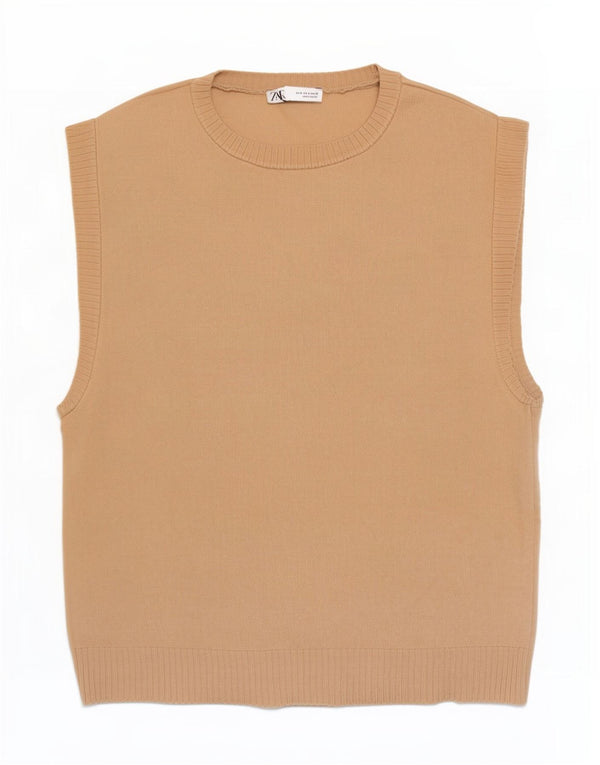 Zara Mens Vest Tank Top Médio Bege Viscose