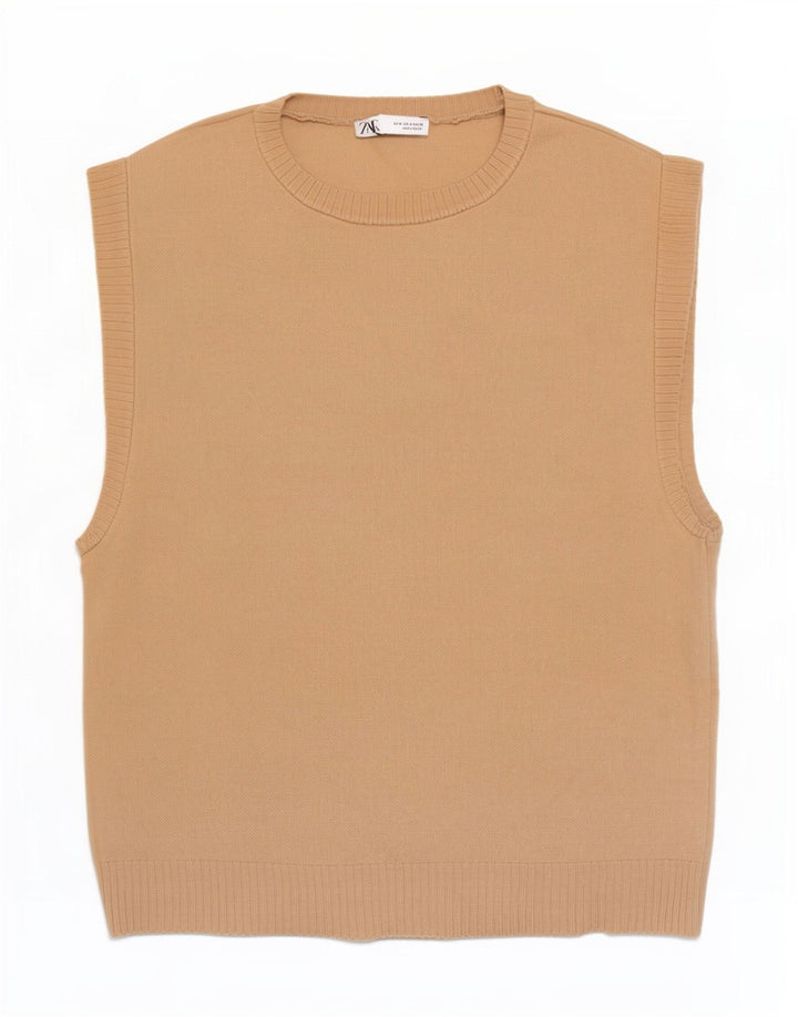 Zara Mens Vest Tank Top Médio Bege Viscose