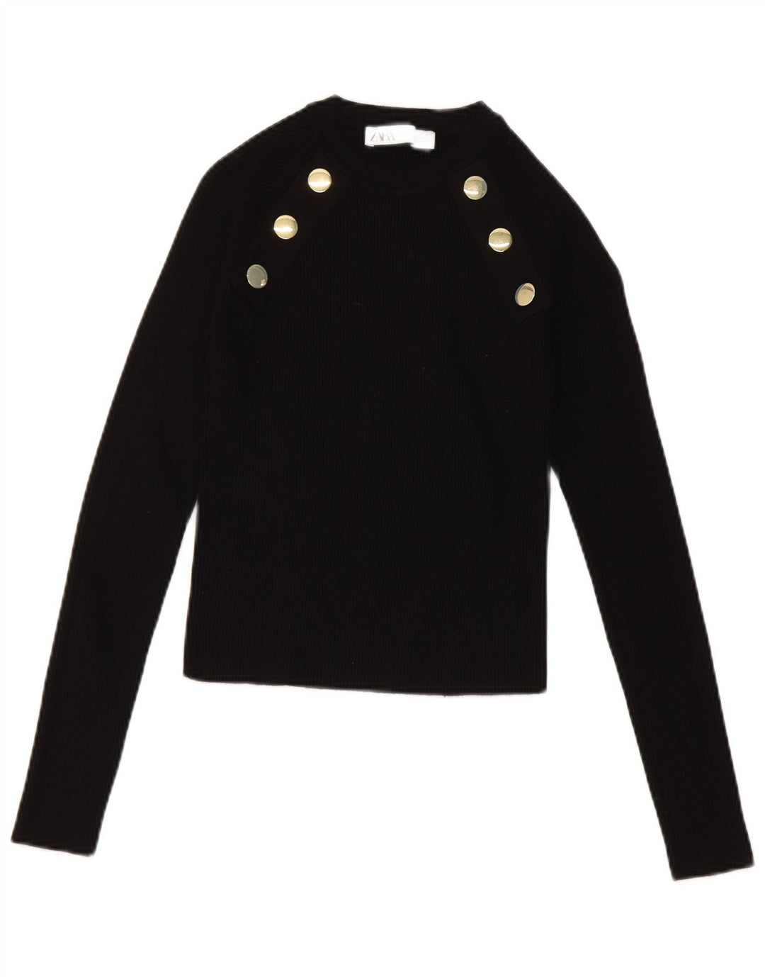 Zara Top curto feminino manga comprida Reino Unido 14 grande viscose preta
