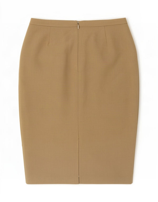 Saia lápis feminina Marks & Spencer UK 14 médio W30 L26 poliéster bege