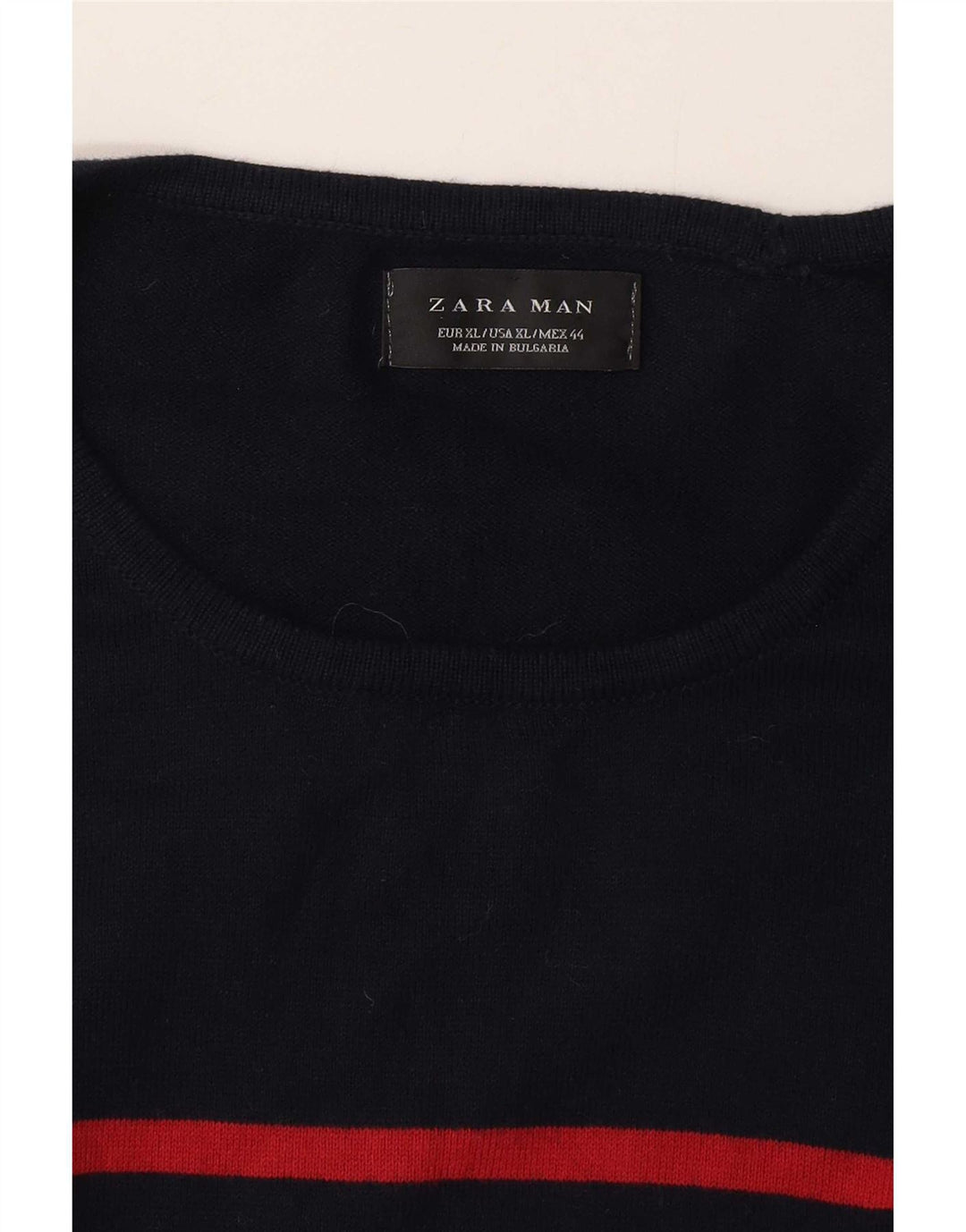 Zara Suéter masculino com gola redonda XL listrado azul marinho