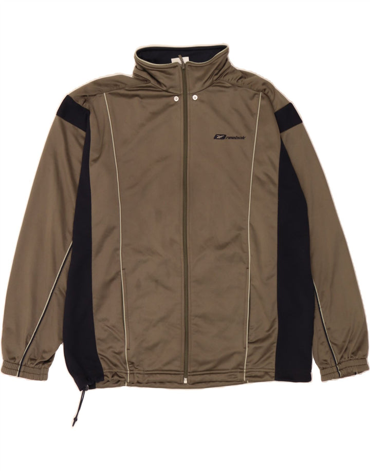 REEBOK Jaqueta masculina de agasalho de poliéster médio marrom colorblock