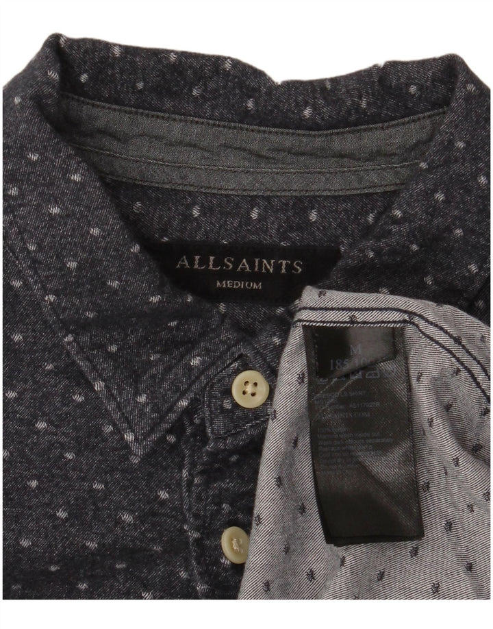 Camisa masculina ALL SAINTS algodão manchado azul marinho médio