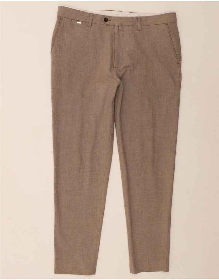 Zara Mens Slim Suit Calça EU 44 Grande W34 L29 Marrom Poliéster