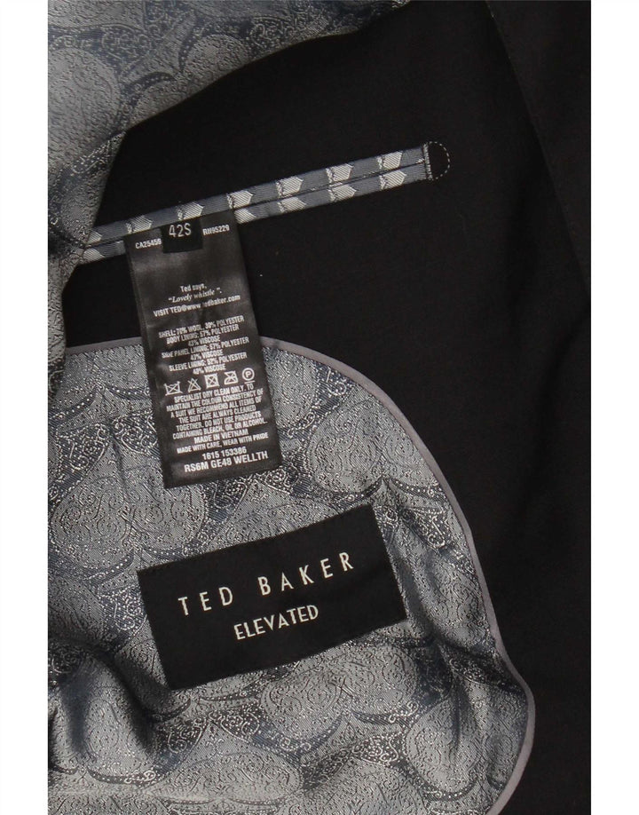 Jaqueta blazer masculina de 2 botões Ted Baker Reino Unido 42 XL lã preta