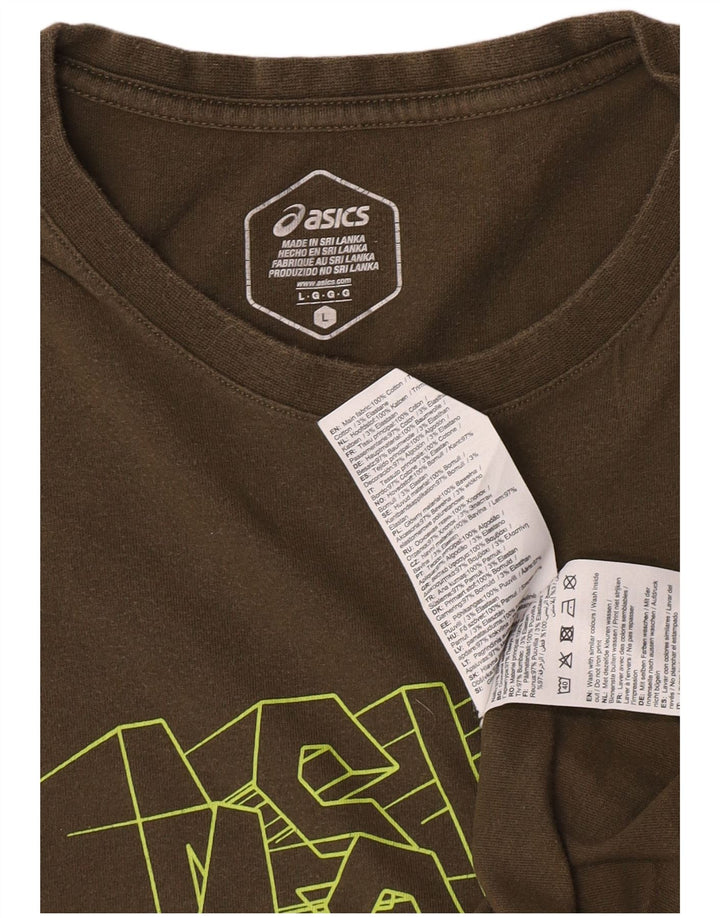 Camiseta gráfica masculina Asics Top grande algodão cáqui