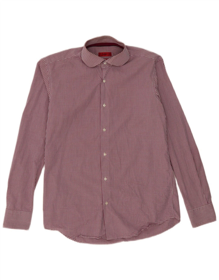 Camisa masculina de ajuste regular Hugo Boss, algodão guingão médio Borgonha