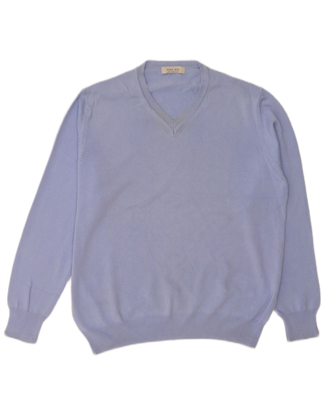 Zara Suéter masculino com decote em V grande azul