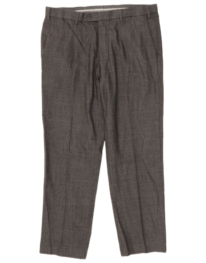 Calça masculina Marks & Spencer sob medida W36 L31 cinza espinha de peixe