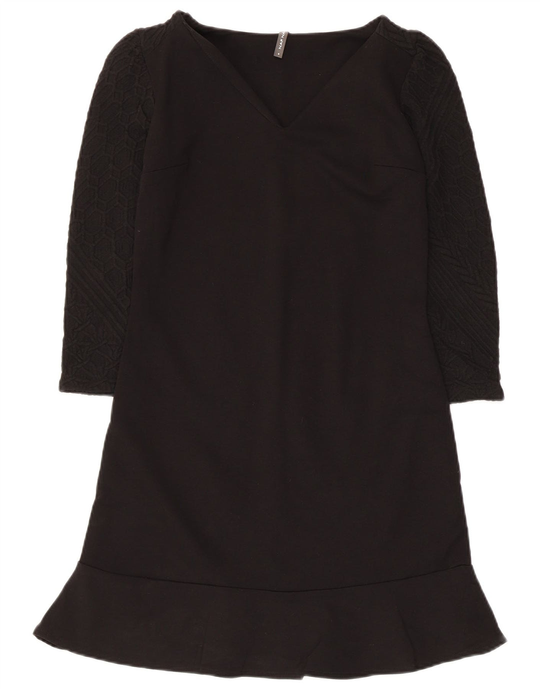 Vestido básico feminino Naf Naf manga 3/4 UK 8 pequeno preto viscose