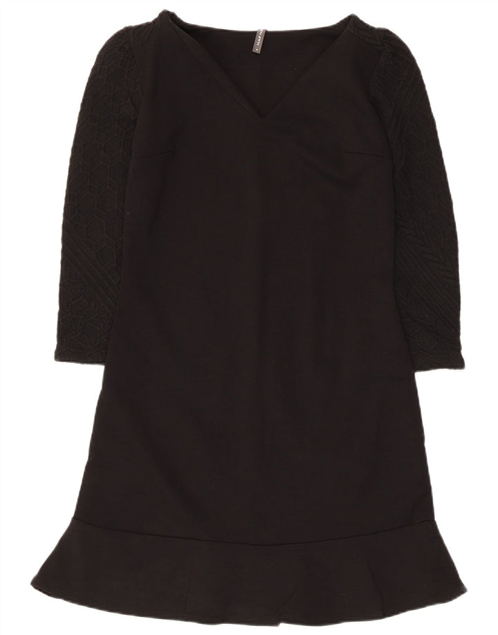 Vestido básico feminino Naf Naf manga 3/4 UK 8 pequeno preto viscose