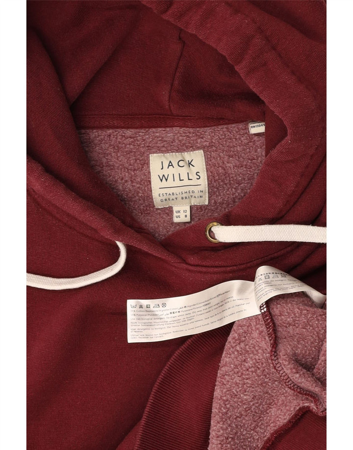 JACK WILLS Suéter feminino com capuz gráfico Reino Unido 12 algodão médio Borgonha