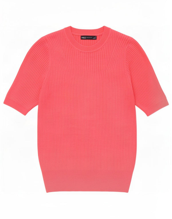 Suéter feminino Marks & Spencer com gola redonda Reino Unido 14 grande rosa