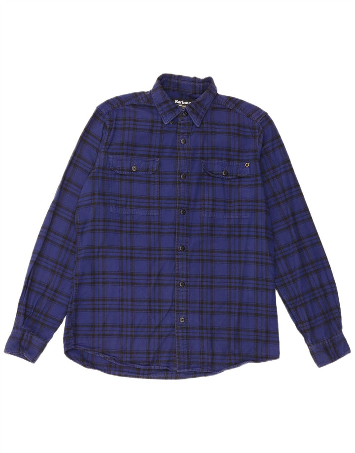 Camisa masculina de flanela Barbour de algodão xadrez azul médio