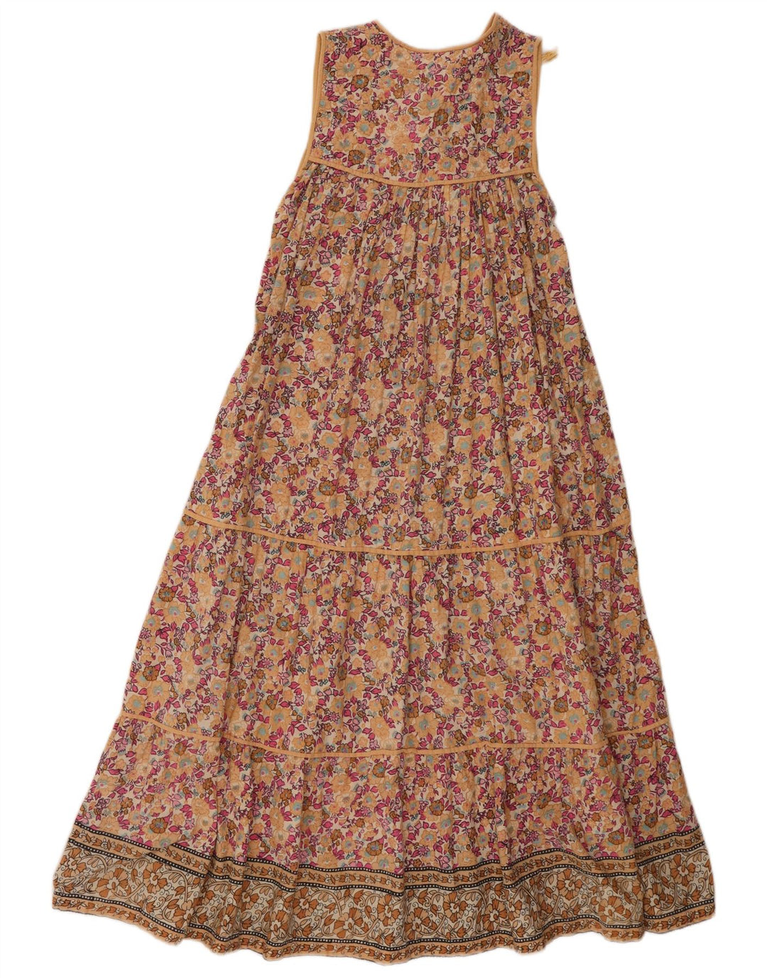 Vestido feminino vintage sem mangas em camadas UK 10 pequeno floral multicolorido