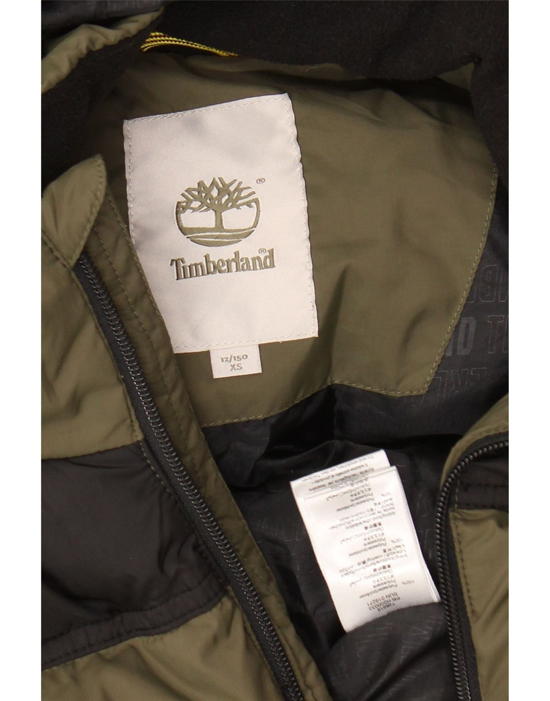Jaqueta acolchoada com capuz para meninos TIMBERLAND 11-12 anos XS cáqui Colourblock