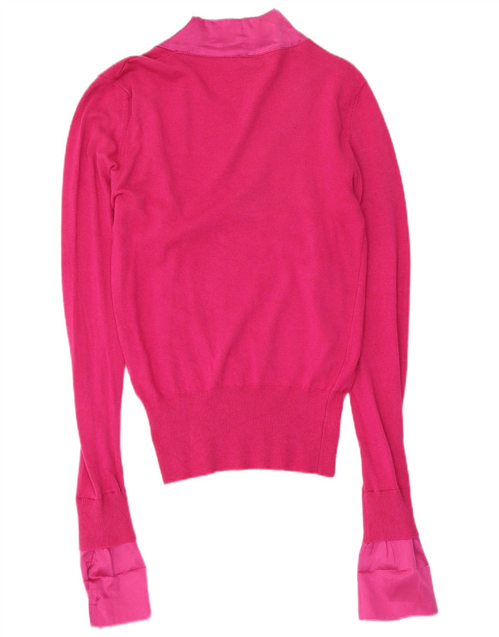 Suéter feminino Pinko com decote em V Reino Unido 12 viscose rosa médio