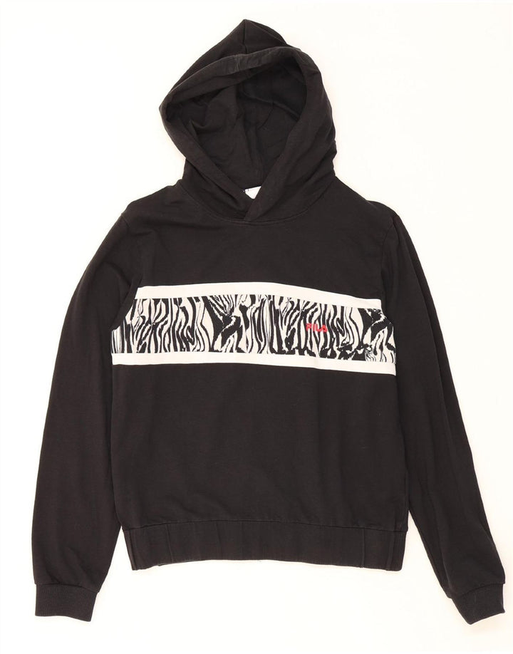 FILA Girls Hoodie Jumper 15-16 Years Black Animal Print Cotton Vintage Fila and Second-Hand Fila from Messina Hembry 