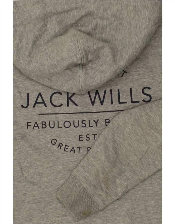 JACK WILLS Mens Graphic Zip Hoodie Sweater Medium Grey Cotton Vintage Jack Wills and Second-Hand Jack Wills from Messina Hembry 