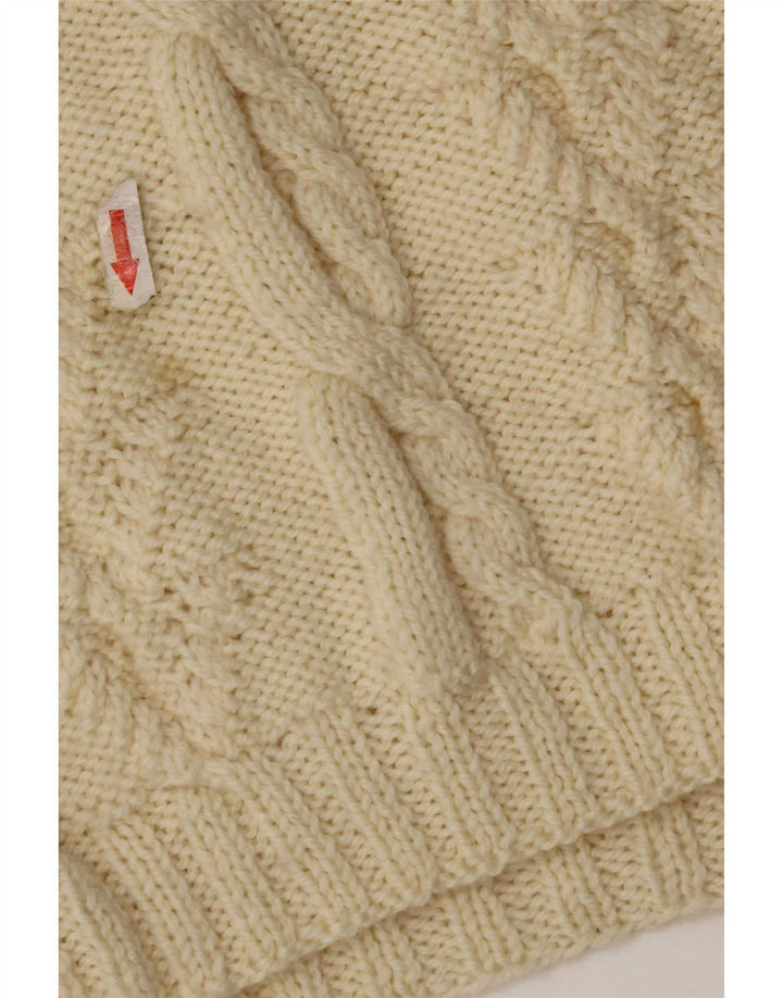 Suéter feminino vintage com gola redonda UK 12 médio off white