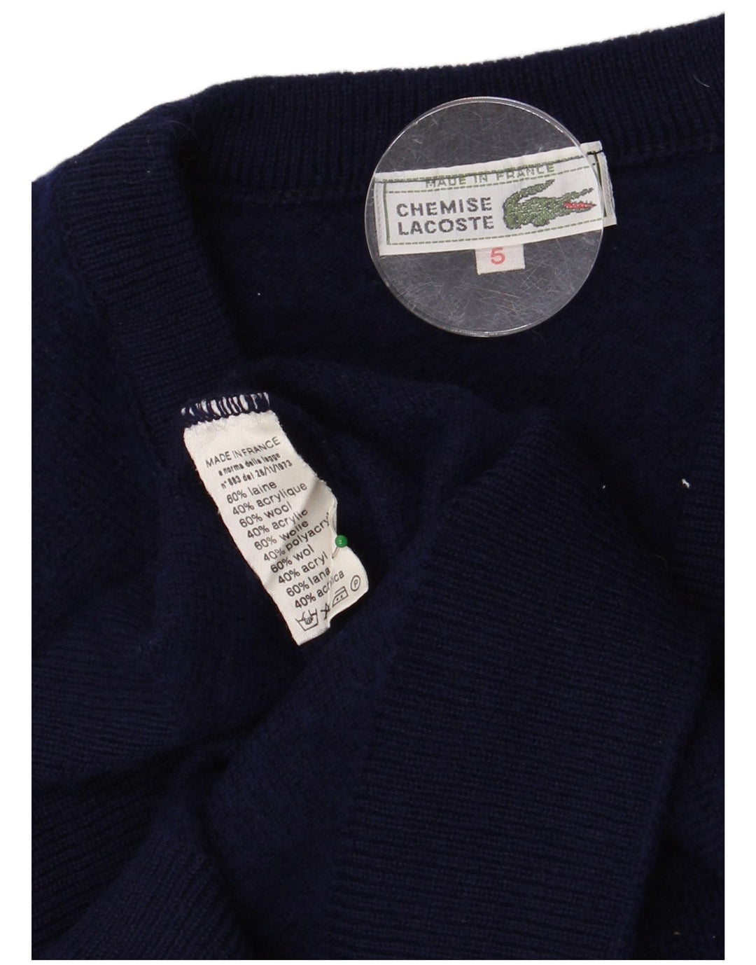 LACOSTE Mens Colete Regata Tamanho 5 Grande Lã Azul Marinho