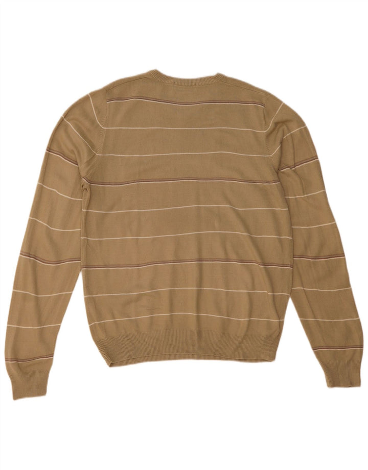 Suéter masculino Marks & Spencer Blue Harbor com decote em V pequeno listrado bege