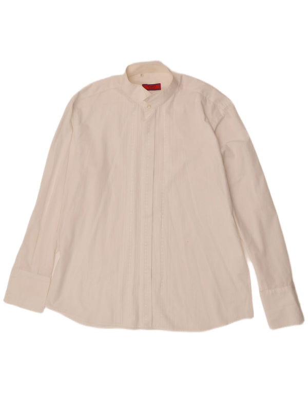 Camisa formal masculina Ungaro tamanho 45 18 2XL algodão listrado branco