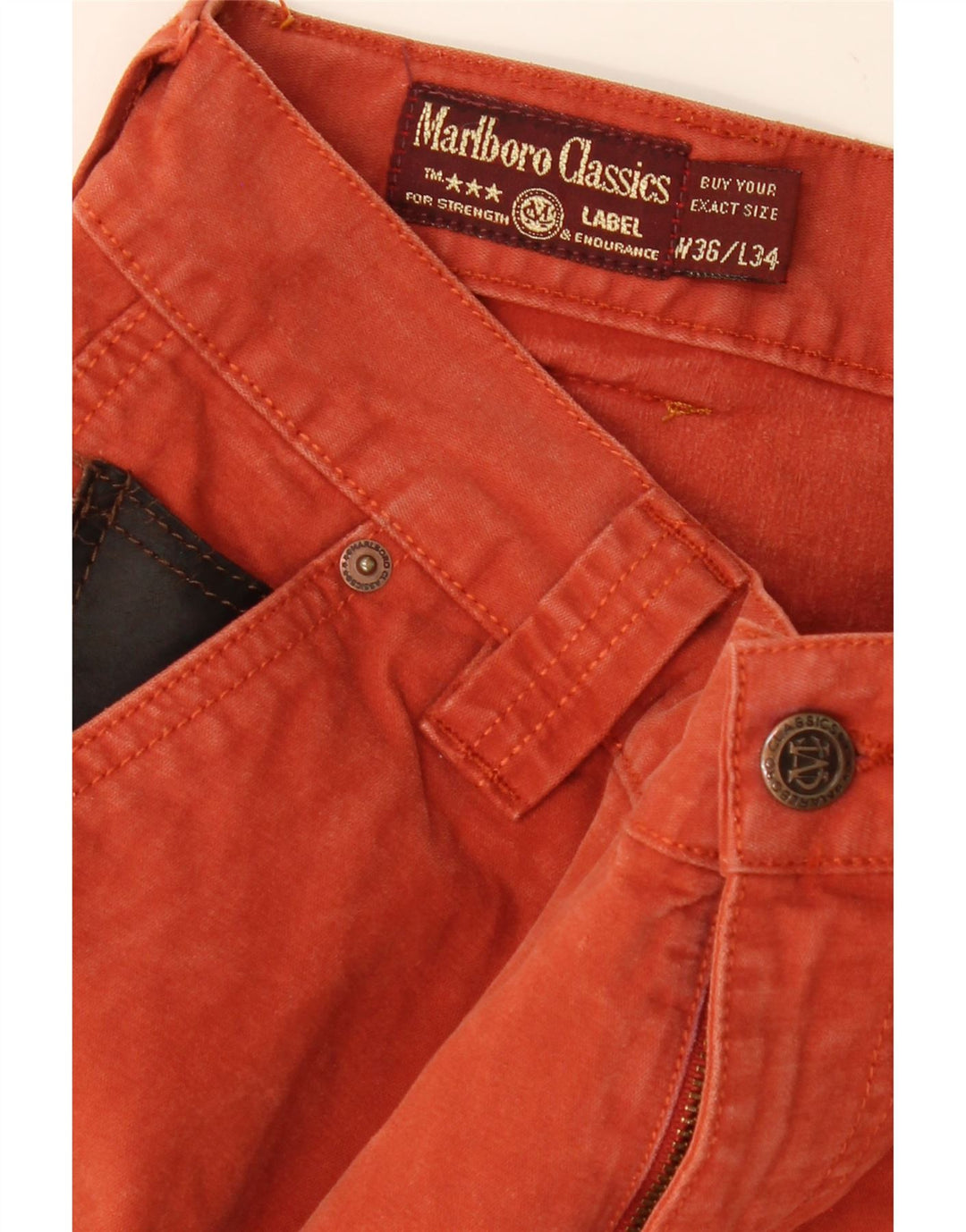 MARLBORO CLASSICS Mens Straight Casual Trousers W36 L30 Orange Cotton Vintage Marlboro Classics and Second-Hand Marlboro Classics from Messina Hembry 