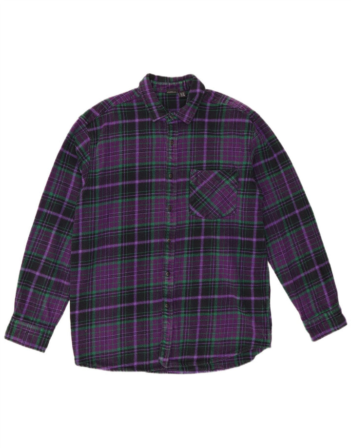 Camisa masculina de flanela Pull & Bear XL de algodão xadrez roxo