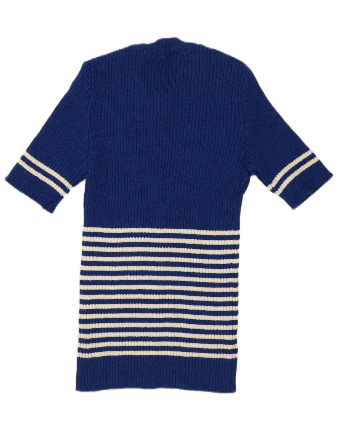 Suéter feminino vintage com gola redonda UK 12 listrado azul médio