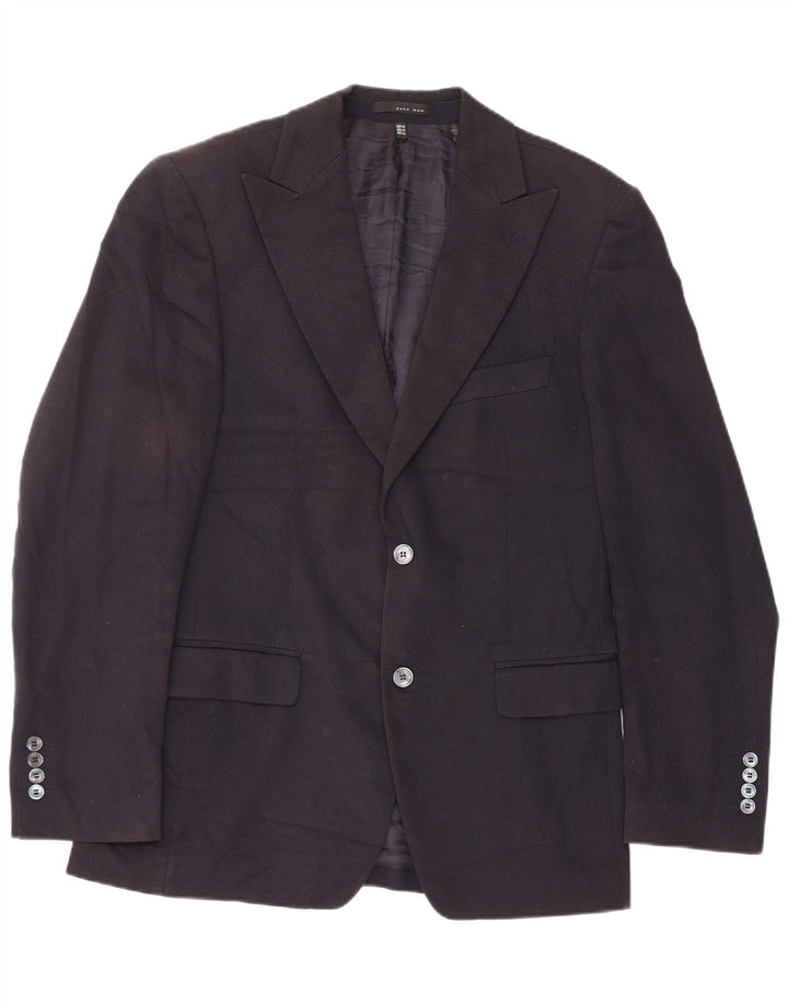 Jaqueta blazer masculina Zara com 2 botões EU 48 algodão azul marinho médio