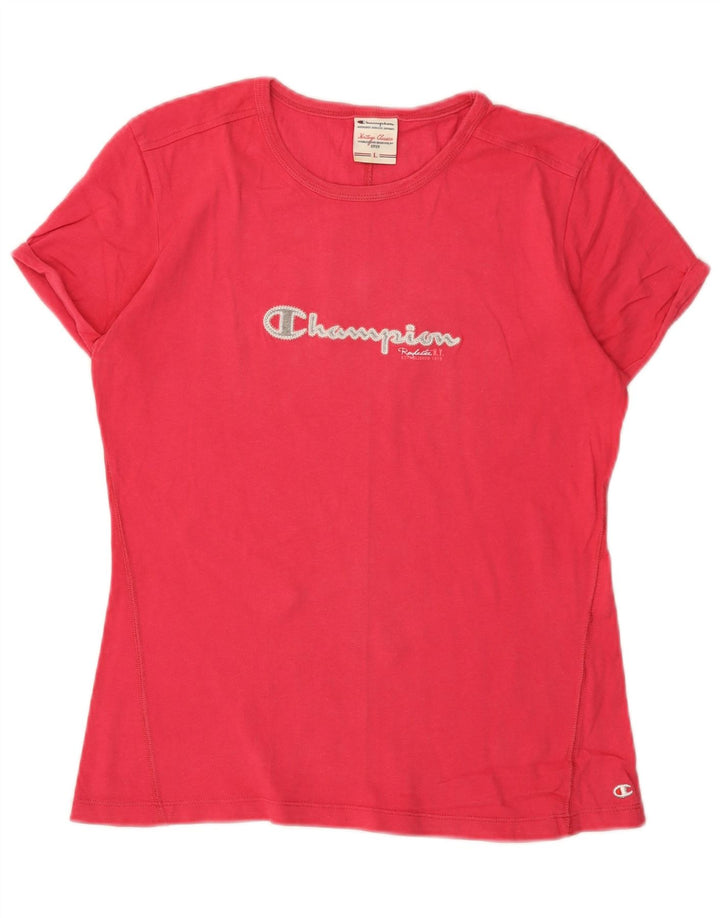 Camiseta feminina CHAMPION Heritage Classics com estampa UK 14 grande rosa