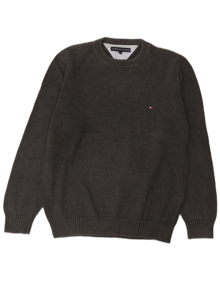 Suéter masculino Tommy Hilfiger com gola redonda e algodão cinza médio