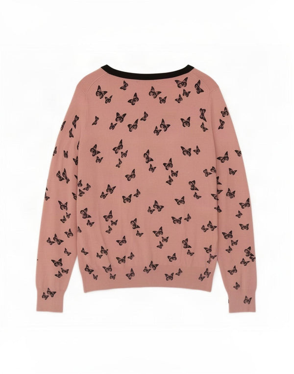 Suéter cardigã feminino Marks & Spencer Reino Unido 16 grande borboleta de viscose rosa