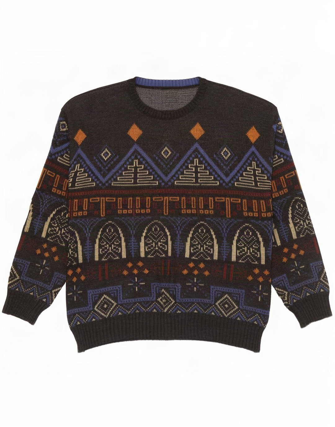 Suéter vintage masculino com gola redonda IT 54 XL multicolorido geométrico