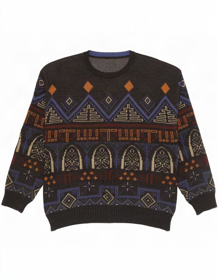 Suéter vintage masculino com gola redonda IT 54 XL multicolorido geométrico
