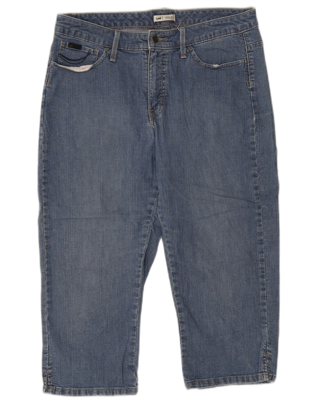 LEE Jeans feminino folgado capri EUA 12 grande W34 L20 algodão azul