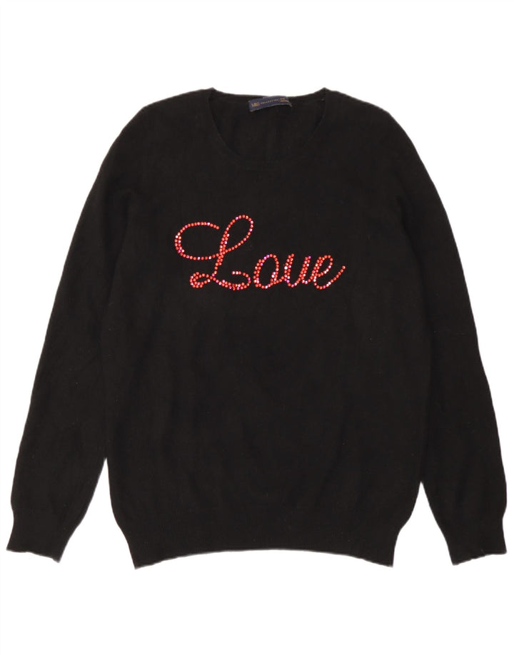 Suéter feminino Marks & Spencer com gola redonda e gola redonda Reino Unido 14 grande preto