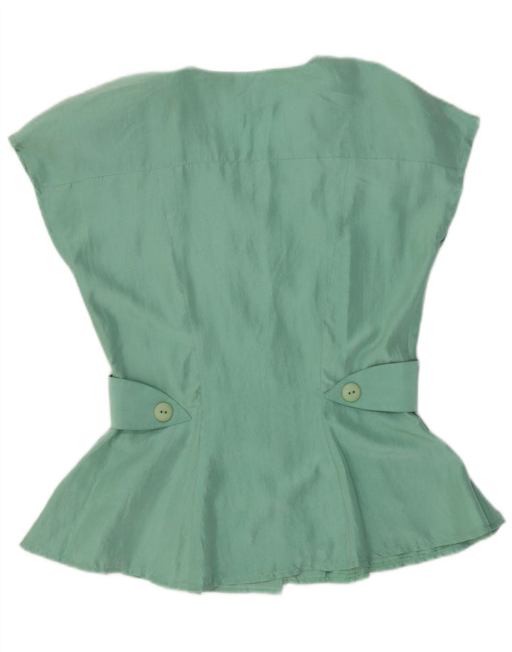 Blusa feminina vintage manga curta IT 42 seda verde médio