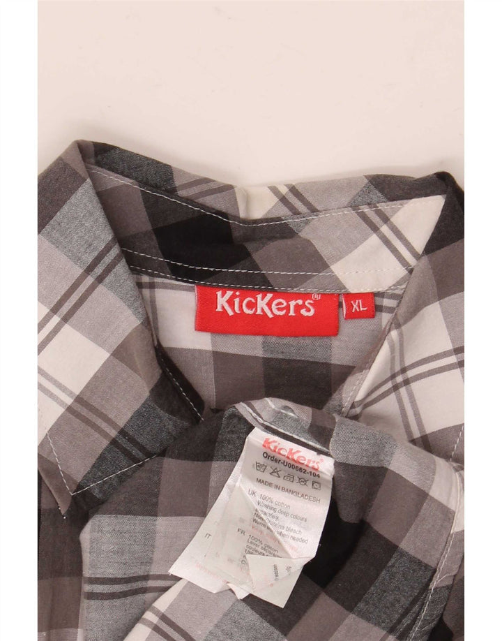 Camisa masculina de manga curta Kickers XL cinza xadrez algodão