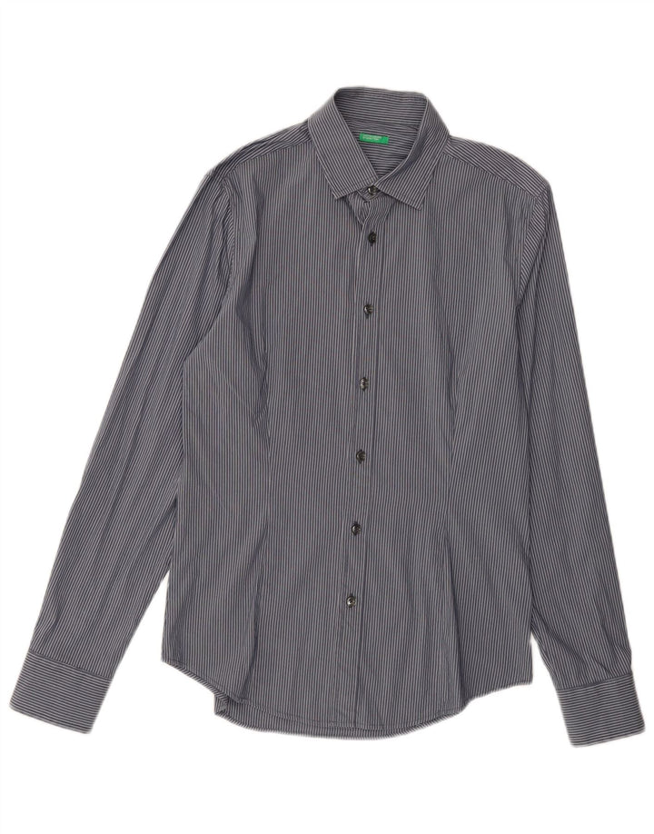Camisa masculina BENETTON pequena listra azul marinho